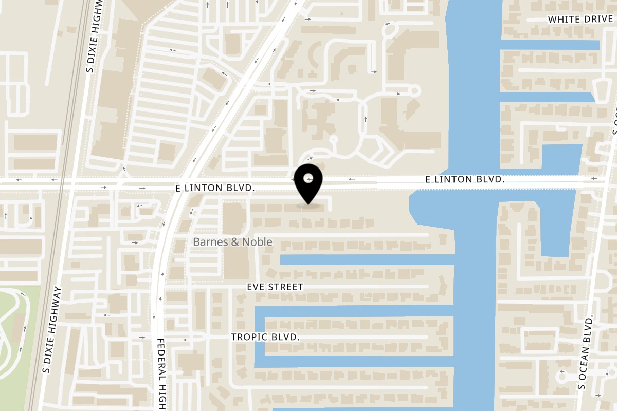 Map showing the location of Marash Mediterranean on 430 E Linton Blvd suite 904 in Delray Beach